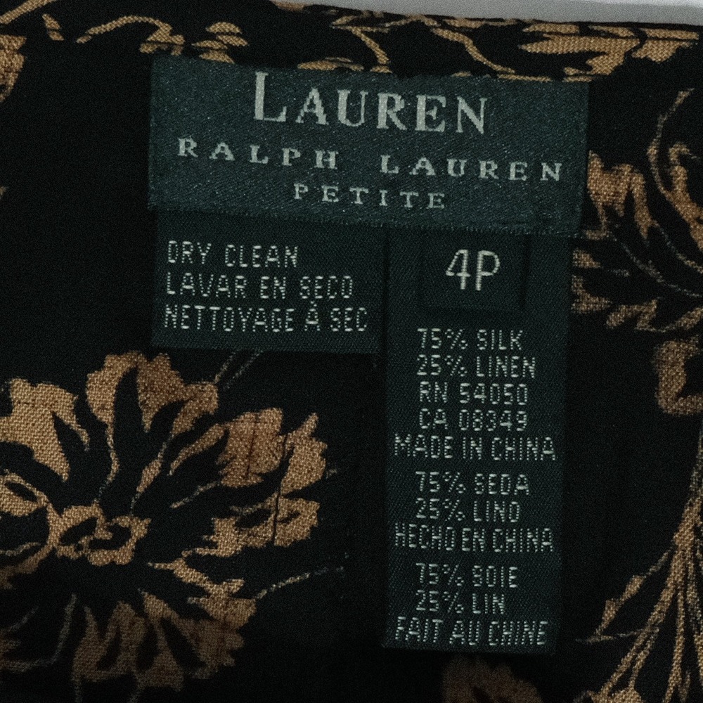 Lauren Ralph Lauren 4P Black & Beige Floral Silk Linen Midi Wrap Skirt NWT - Picture 3 of 9